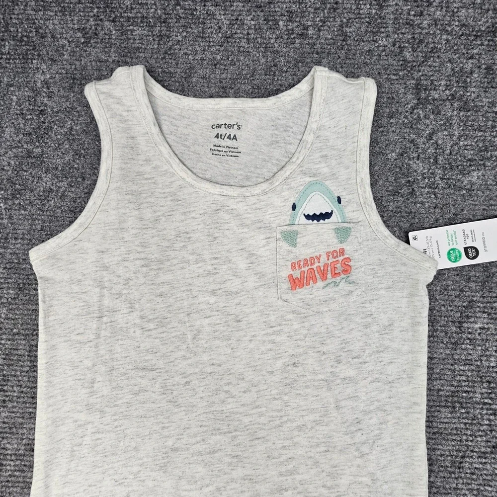 Carter's Boys‎ 2pc Outfit Shark Tank Top Shorts Set Gray Blue 4T